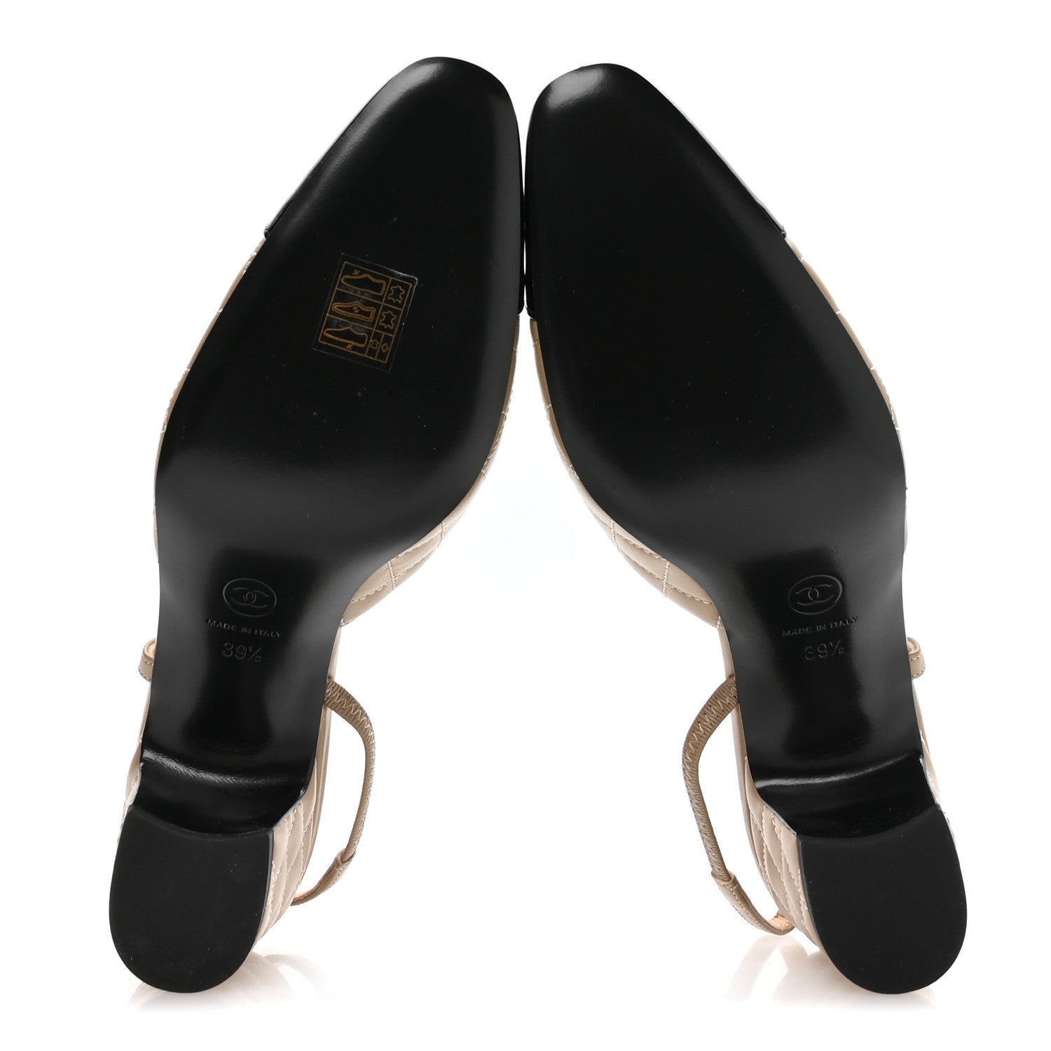 Lambskin Patent Calfskin Quilted Cap Toe CC Slingback Pumps 39.5 Beige Black