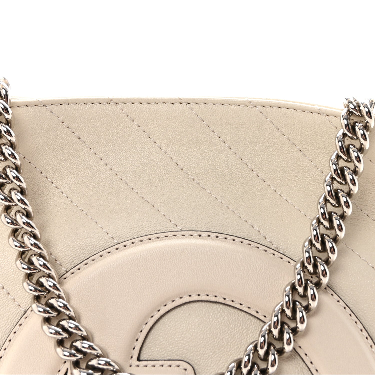 Gucci Sakai Be Green Calfskin Diagonal Stitched Small Blondie Tote Mystic White