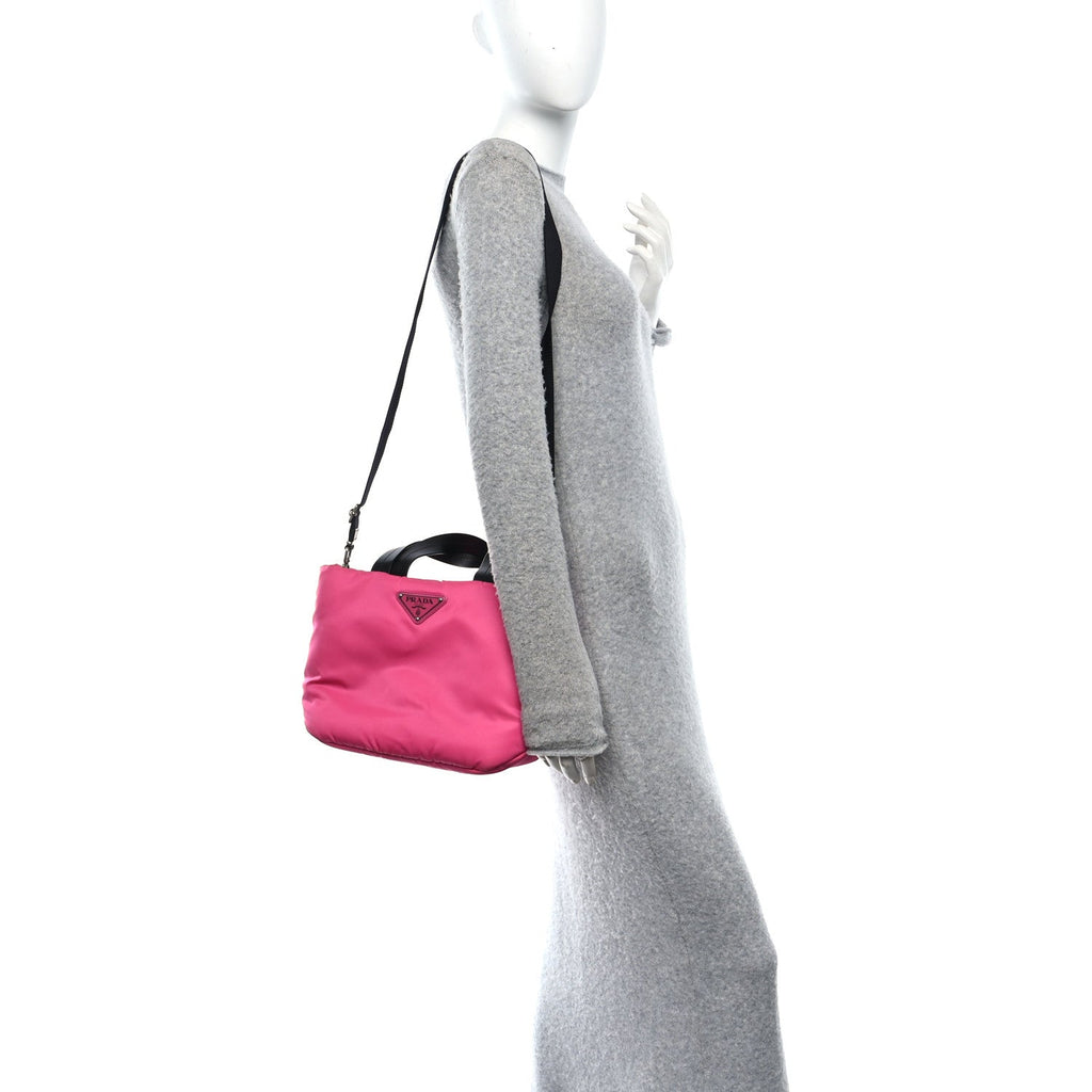 Prada Tessuto Nylon Soft Padded Shopping Tote Fuxia