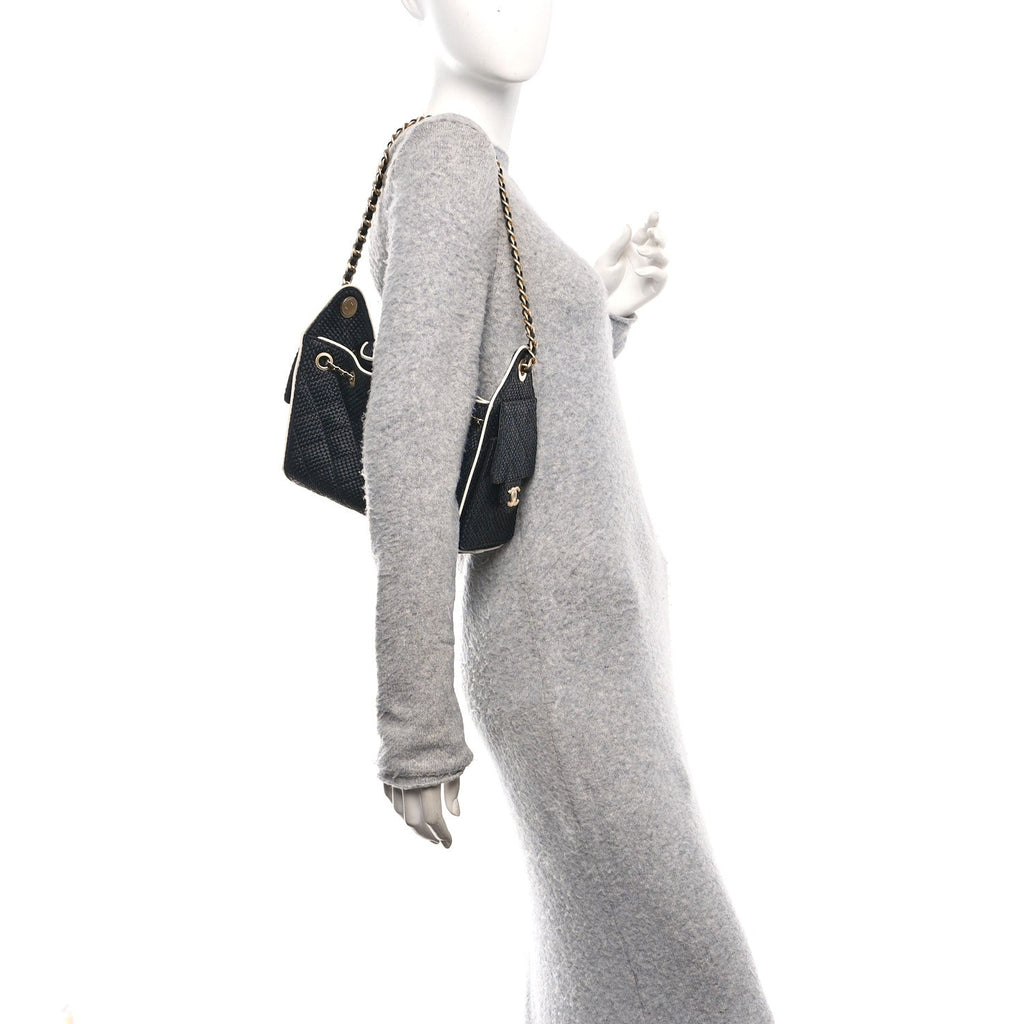 Chanel Braided Raffia Calfskin Quilted Mini Chanel 25 Handbag Black White