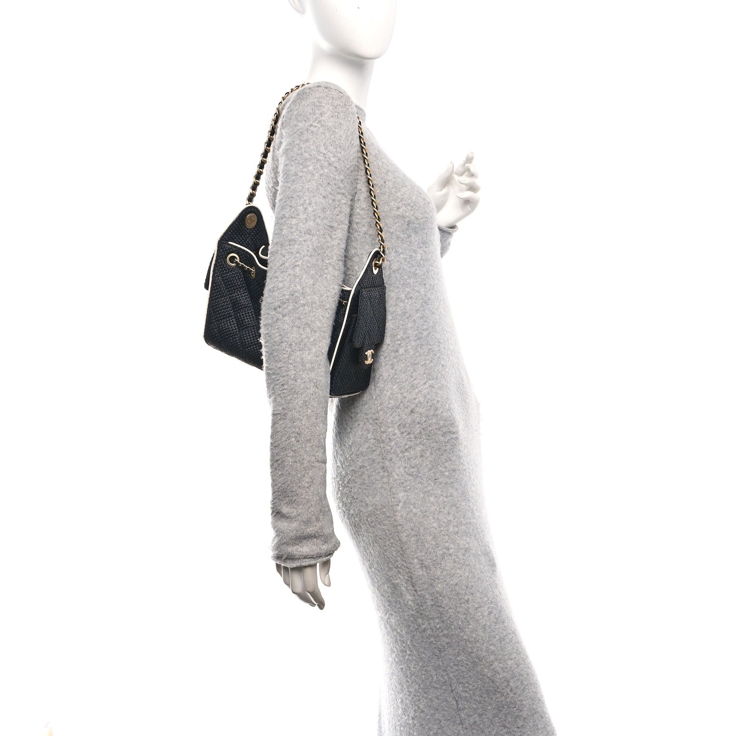 Chanel Braided Raffia Calfskin Quilted Mini Chanel 25 Handbag Black White