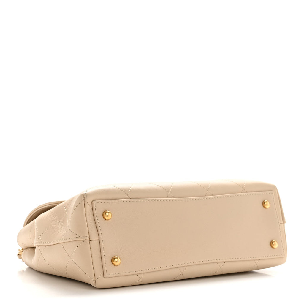 Chanel Calfskin Stitched Flap Top Handle Beige