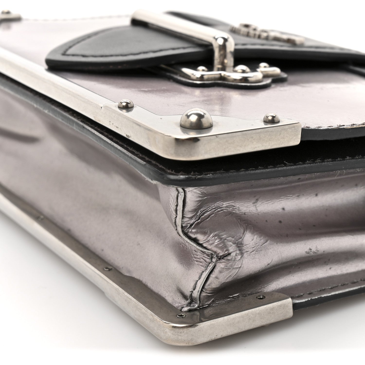 Prada Metallic Vitello Saffiano Cahier Bag Silver Black