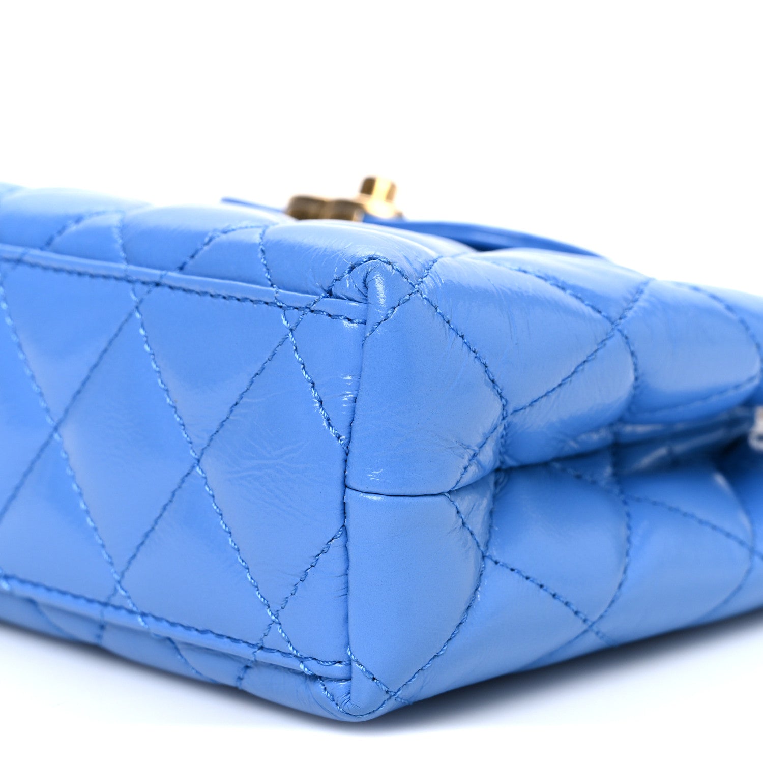 Chanel Shiny Aged Calfskin Quilted Nano Kelly Shopper Blue