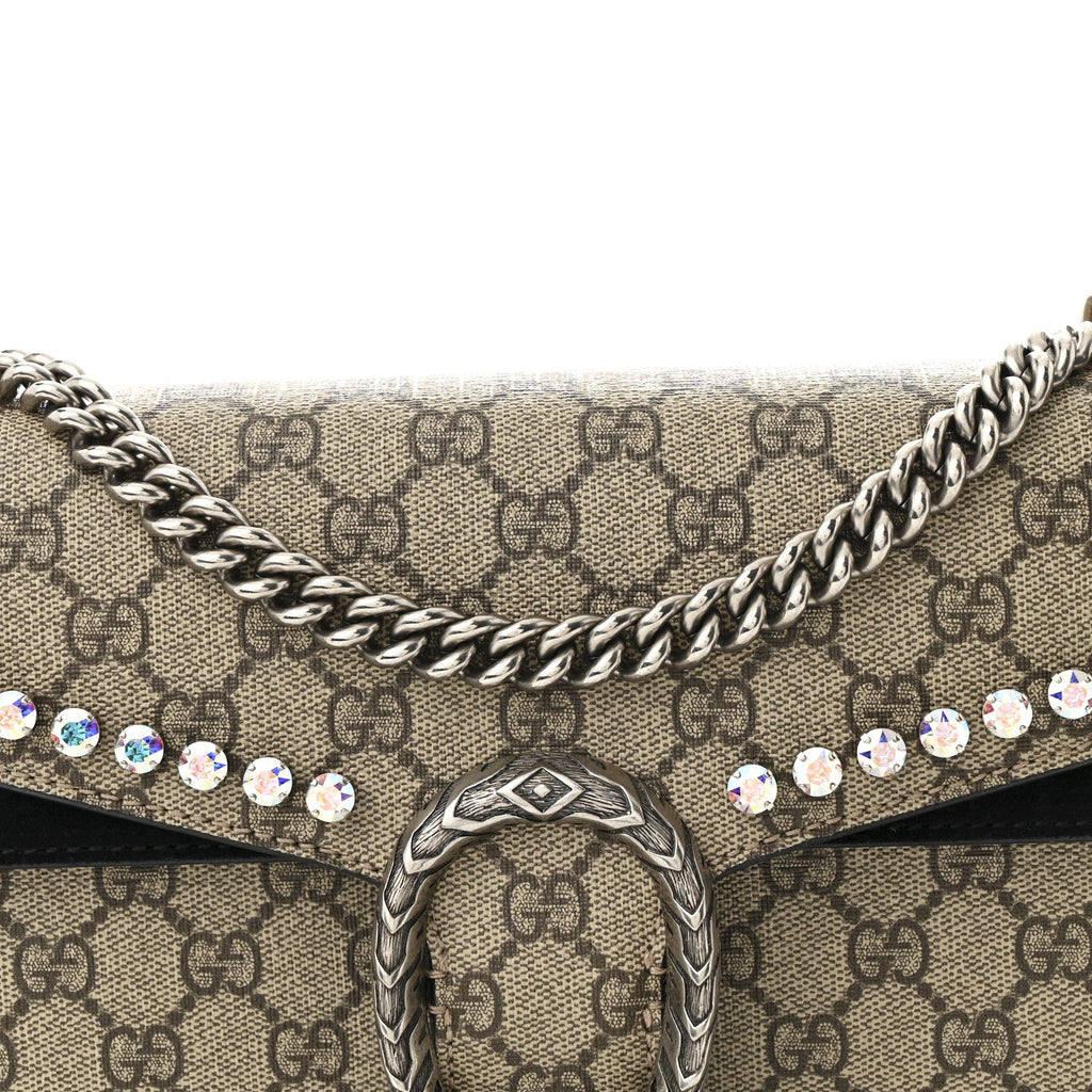 Gucci GG Supreme Monogram Crystal Small Dionysus Shoulder Bag Black