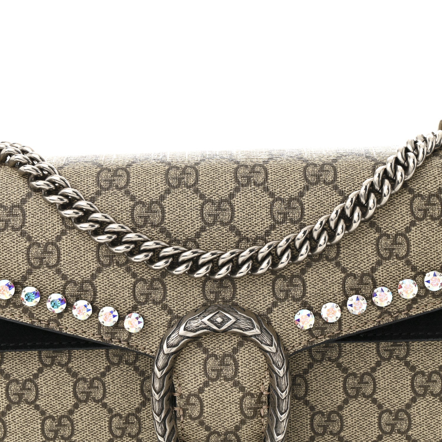 Gucci GG Supreme Monogram Crystal Small Dionysus Shoulder Bag Black
