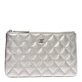 Metallic Caviar Quilted Small Zipped Pouch Silvery