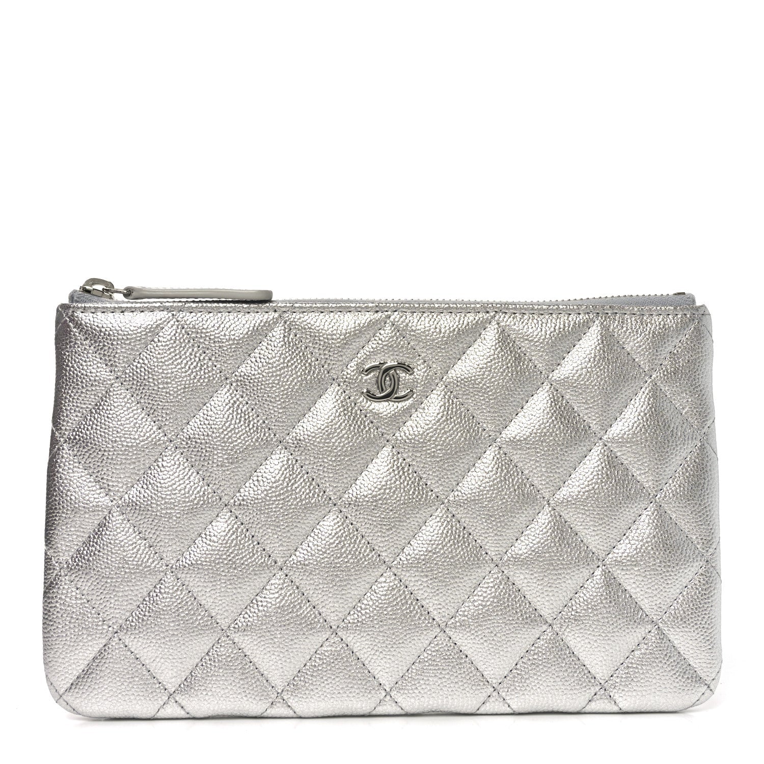 Metallic Caviar Quilted Small Zipped Pouch Silvery