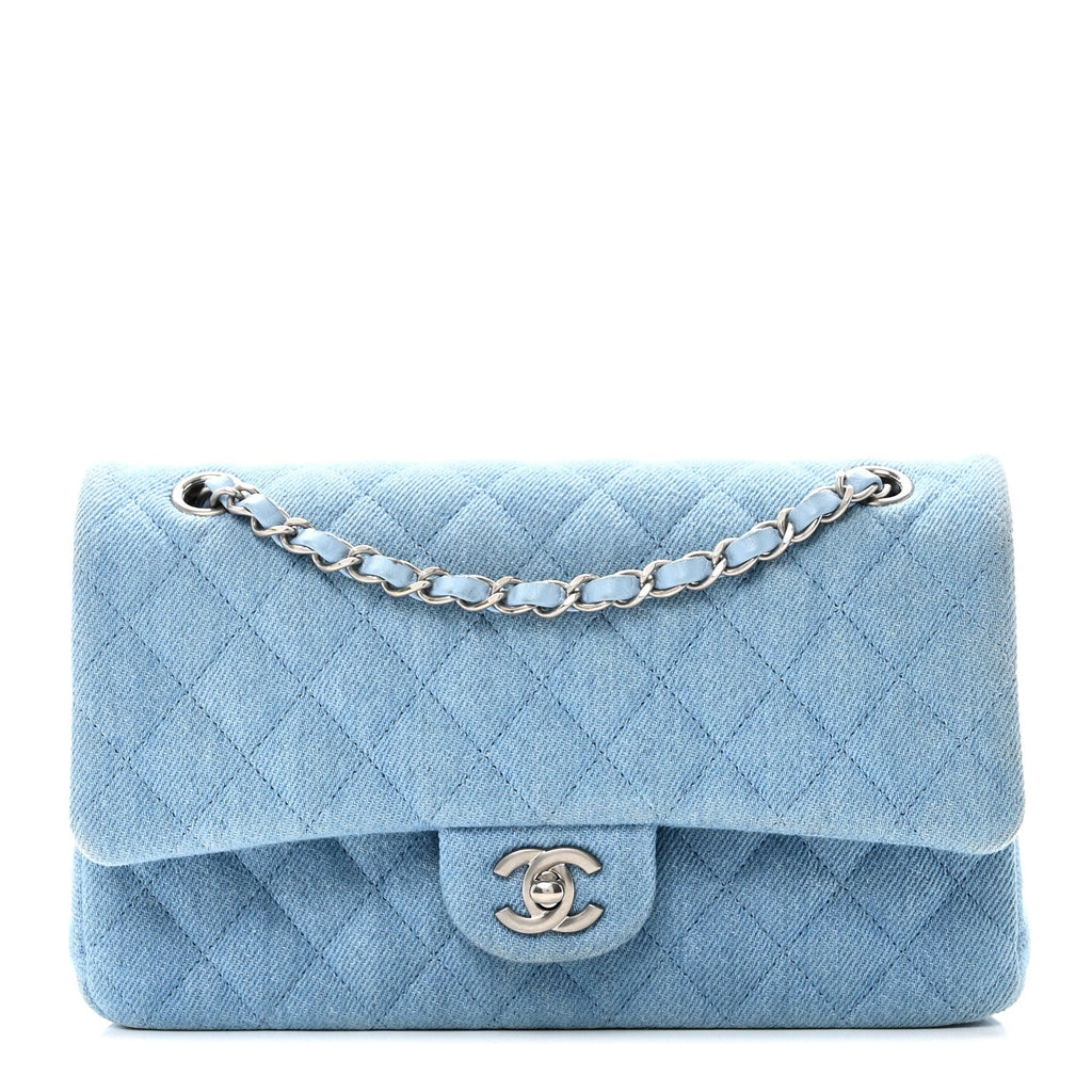 Chanel Denim Quilted Medium Double Flap Light Blue
