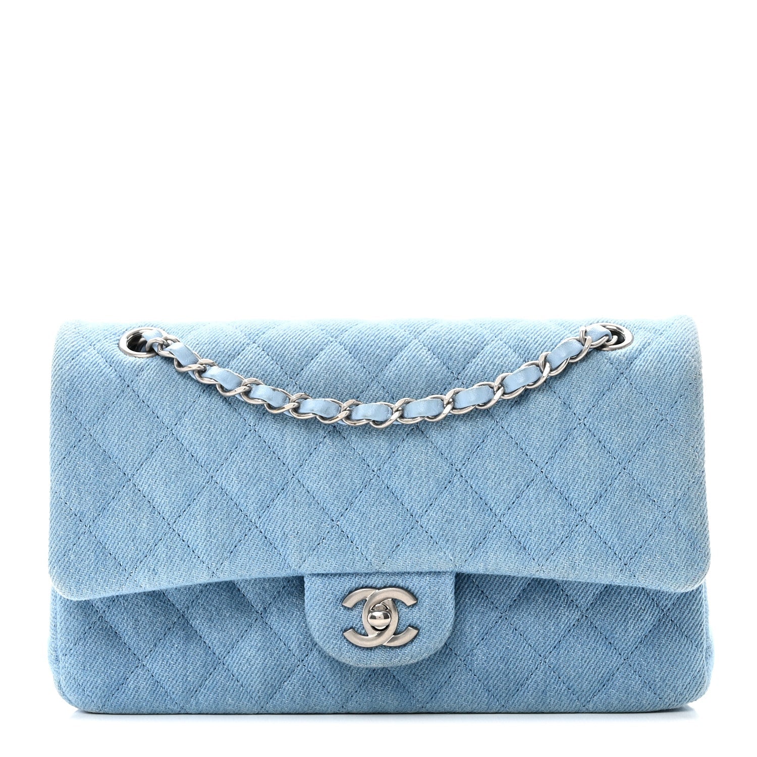 Chanel Denim Quilted Medium Double Flap Light Blue