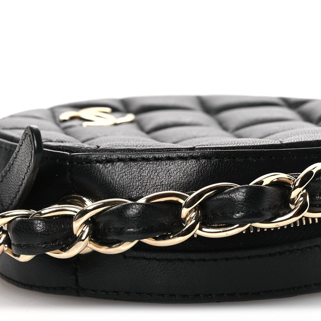 Chanel Lambskin Quilted Chain Round Mini Clutch Black