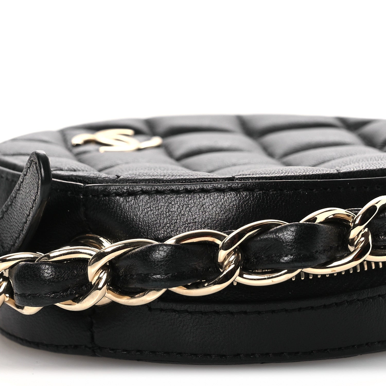 Chanel Lambskin Quilted Chain Round Mini Clutch Black