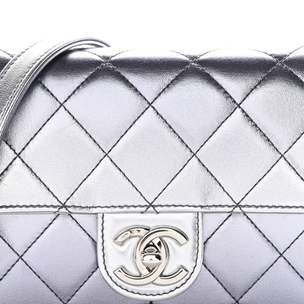 Chanel Metallic Lambskin Like A Wallet Flap Silvery Black