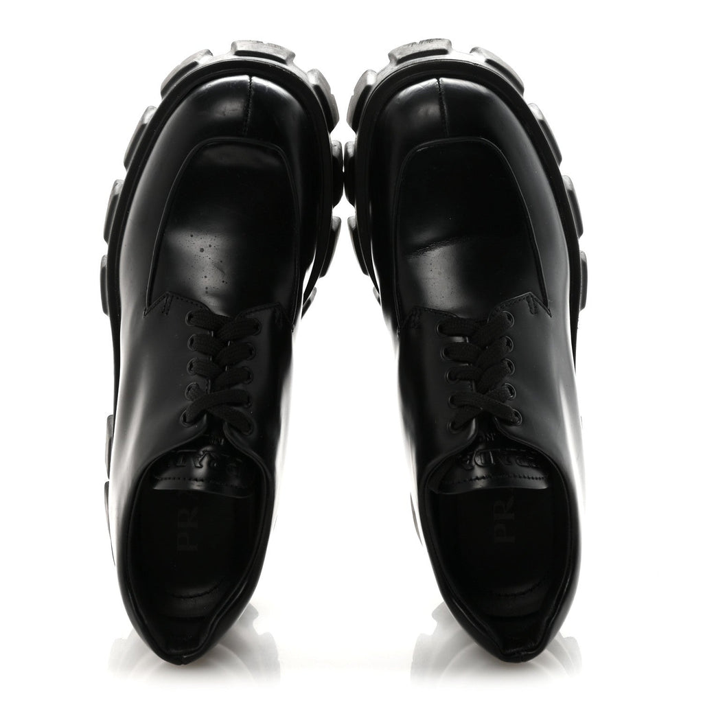 Prada Spazzolato Rois Monolith 55mm Derby Loafers 38 Black