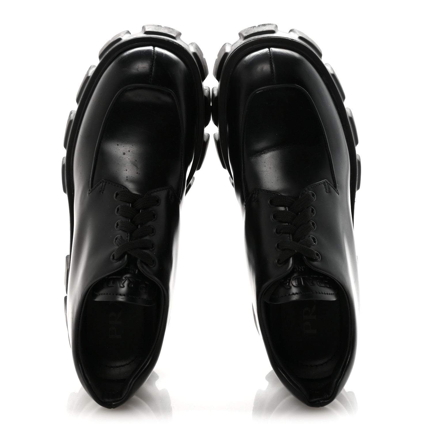 Prada Spazzolato Rois Monolith 55mm Derby Loafers 38 Black