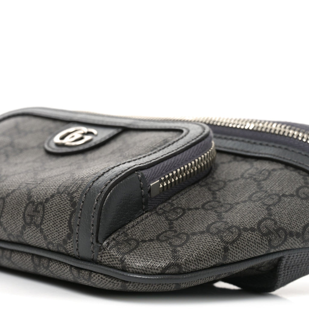Gucci GG Supreme Monogram Textured Dollar Calfskin Ophidia Belt Bag Grey Black Graphite Grey