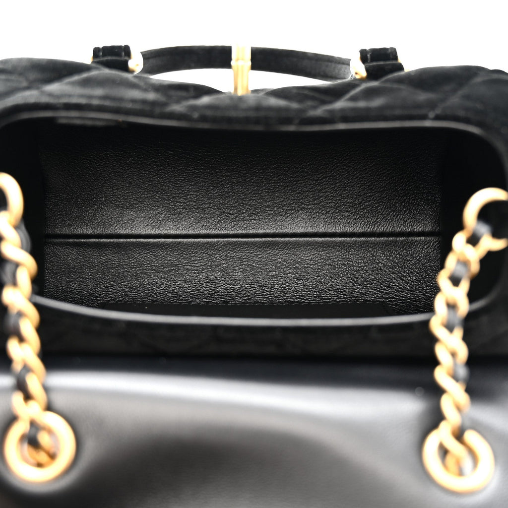 Chanel Velvet Quilted Mini Top Handle Flap Black