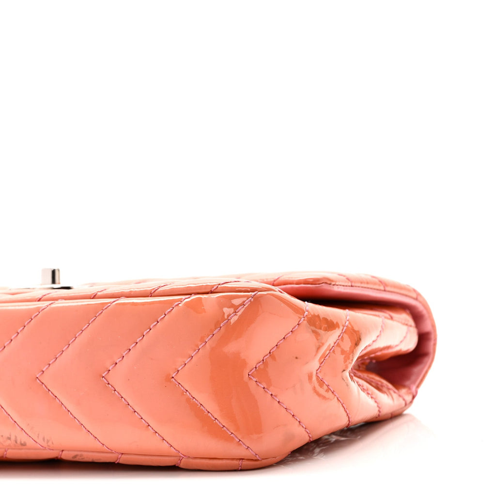 Chanel Patent Chevron Quilted Medium Single Flap Pink