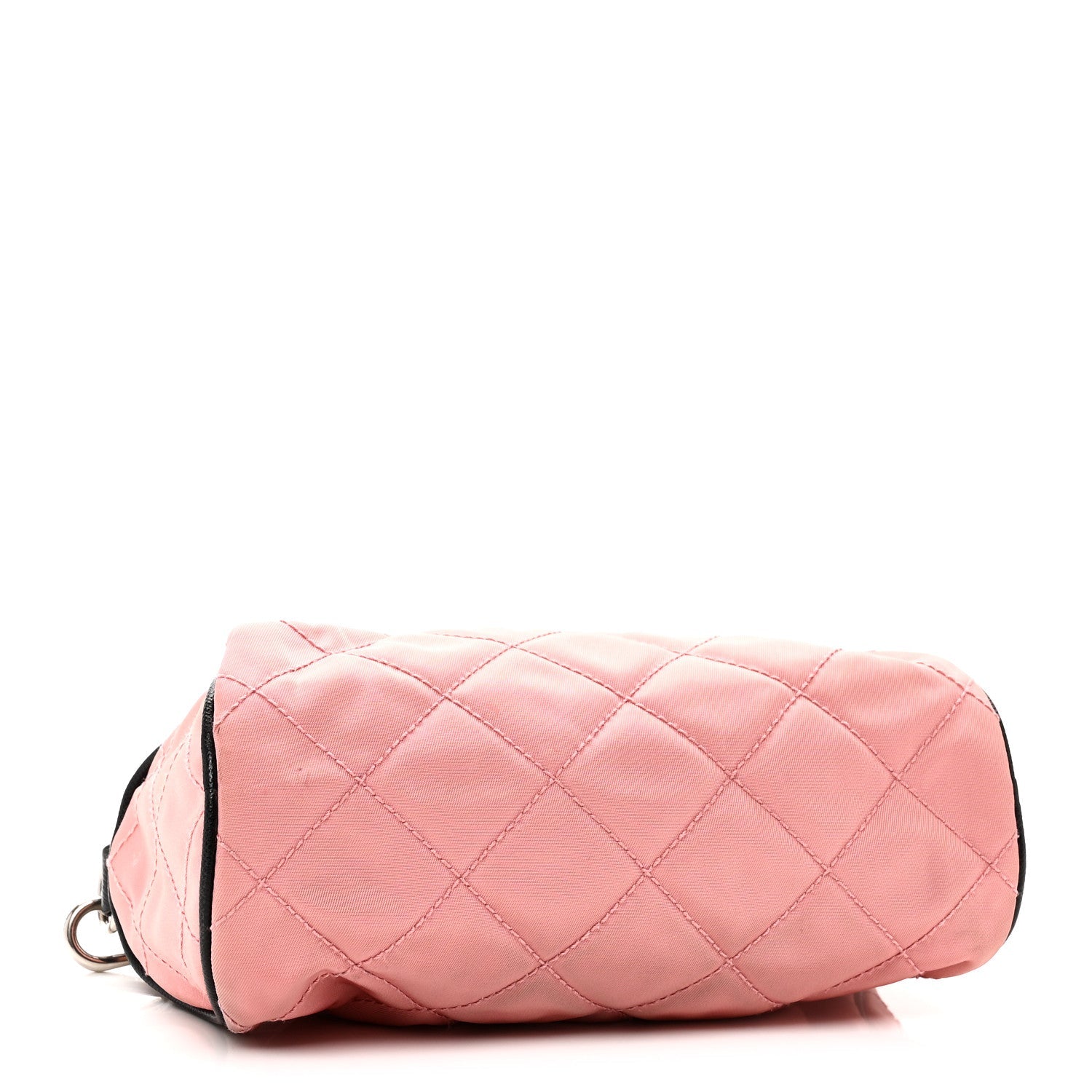 Prada Tessuto Nylon Saffiano Impunturato Quilted Barrel Pochette Pink Black