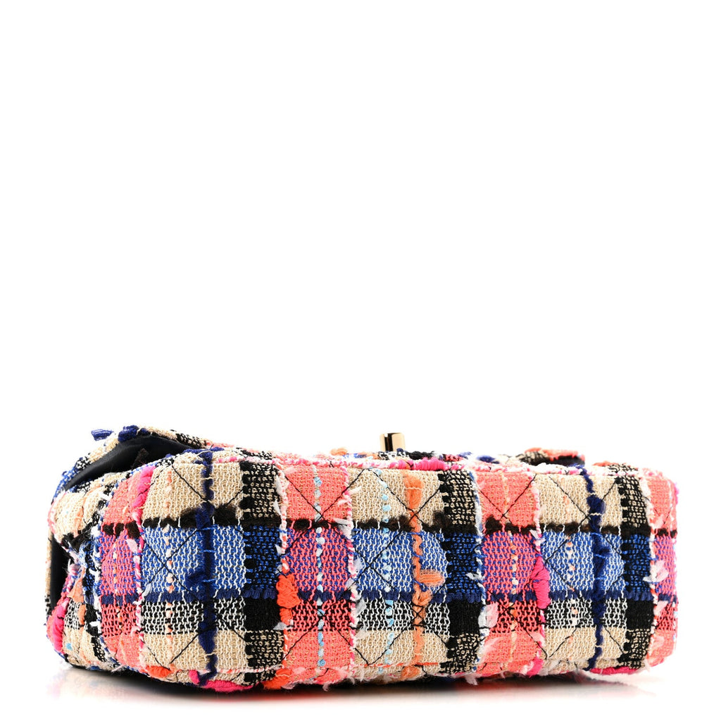 Chanel Tweed Quilted Mini Rectangular Flap Blue Orange Pink