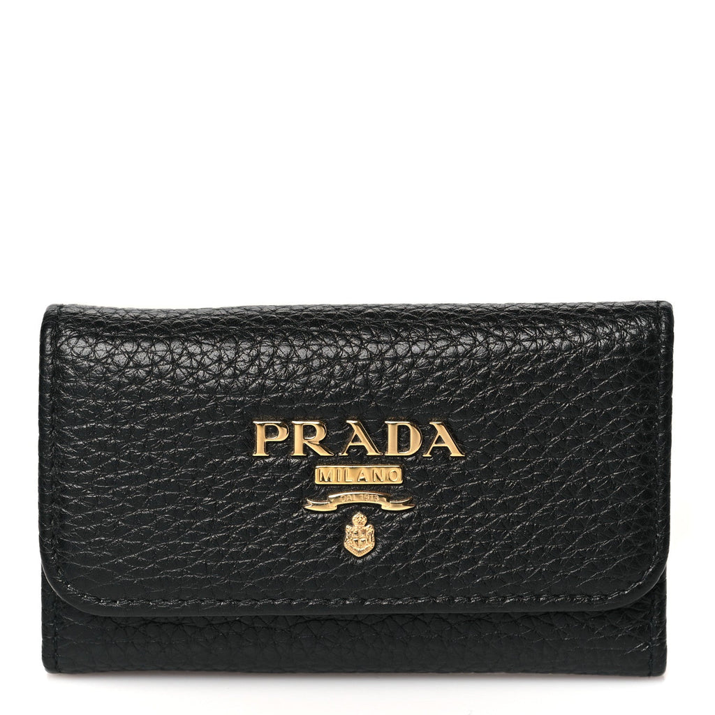 Prada Vitello Grain Move 6 Key Holder Black