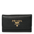 Prada Vitello Grain Move 6 Key Holder Black