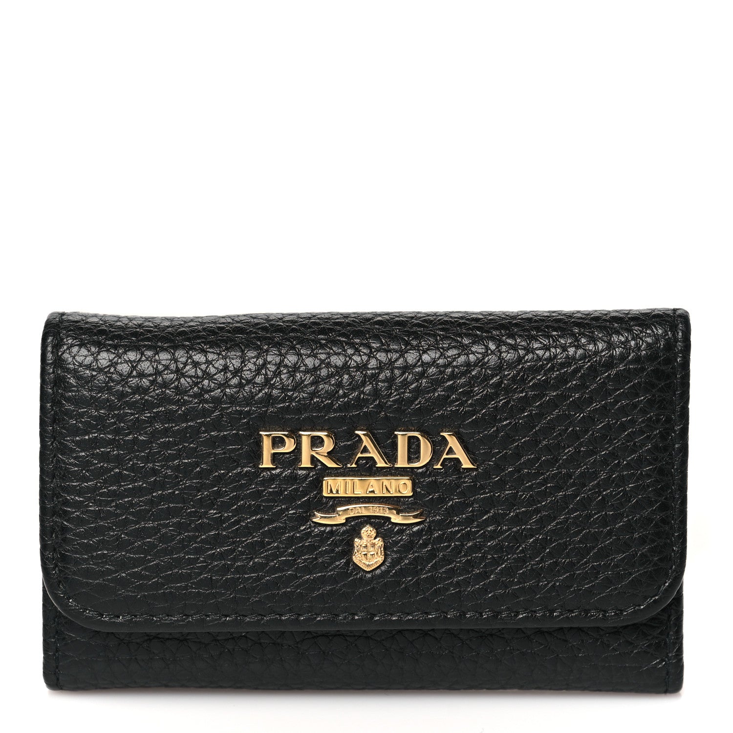 Prada Vitello Grain Move 6 Key Holder Black