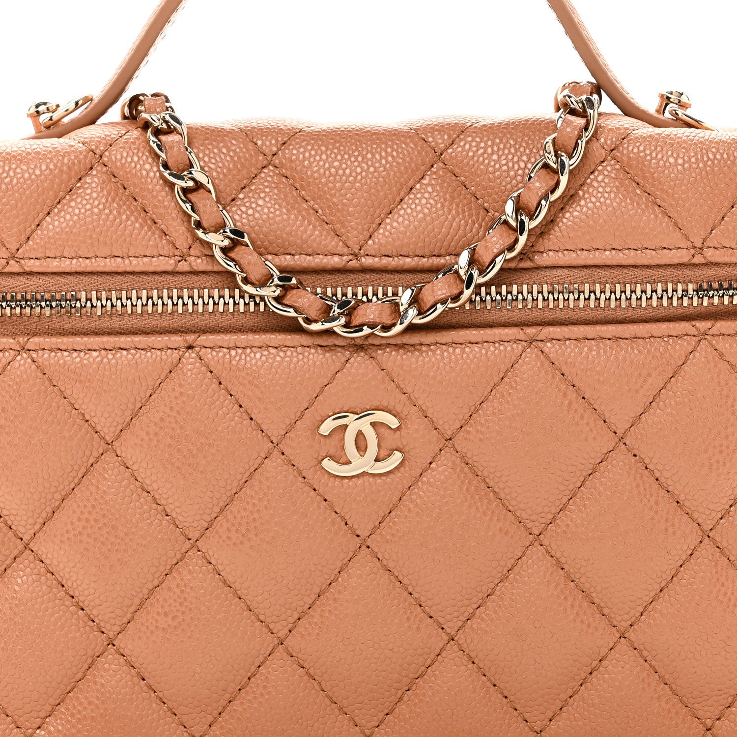 Chanel Caviar Quilted Top Handle Slim Vanity With Chain Brown