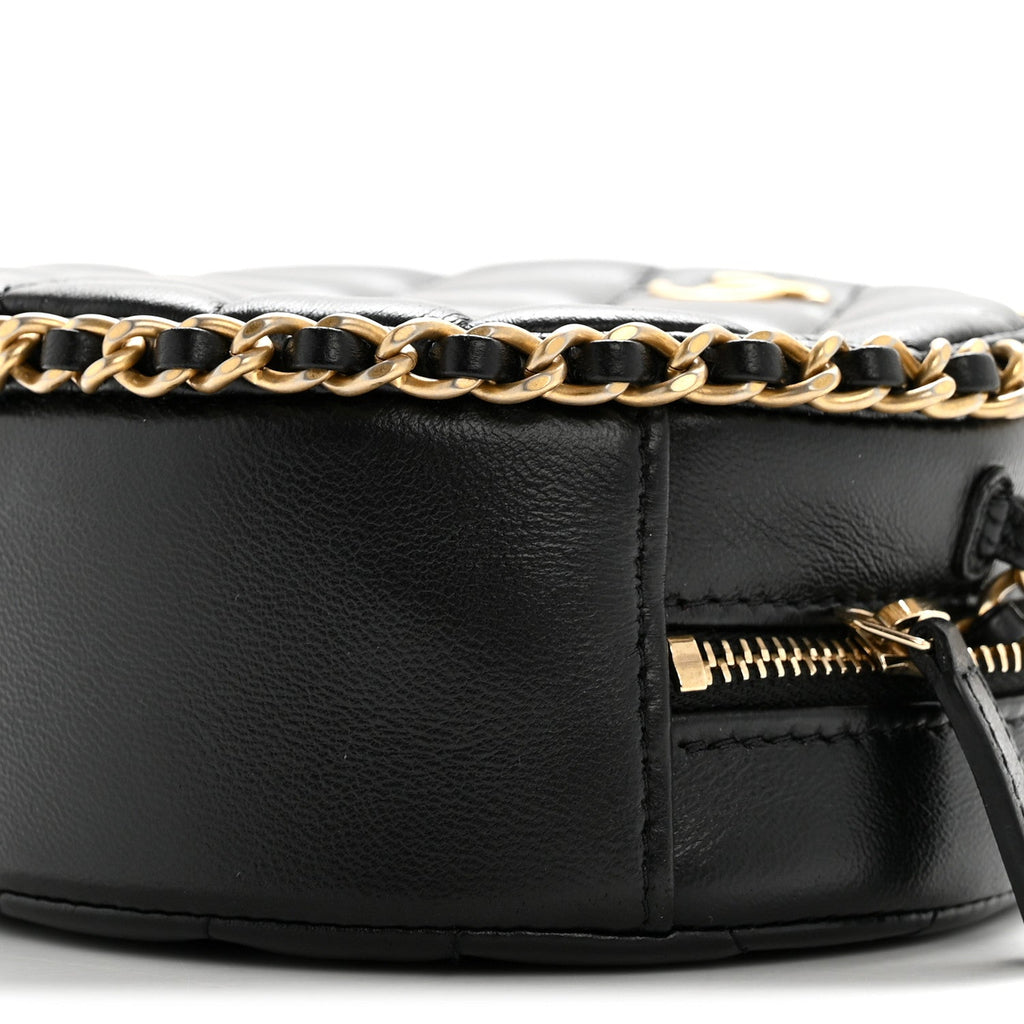 Chanel Lambskin Quilted Chain Around CC Round Clutch With Chain Black