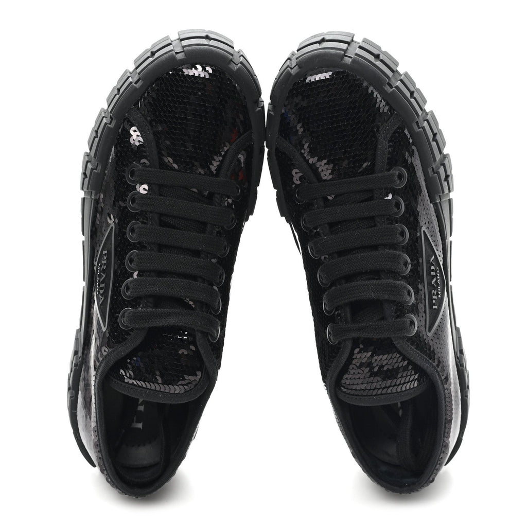 Prada Paillettes Triangle Logo Double Wheel 50mm Sneakers 37 Black