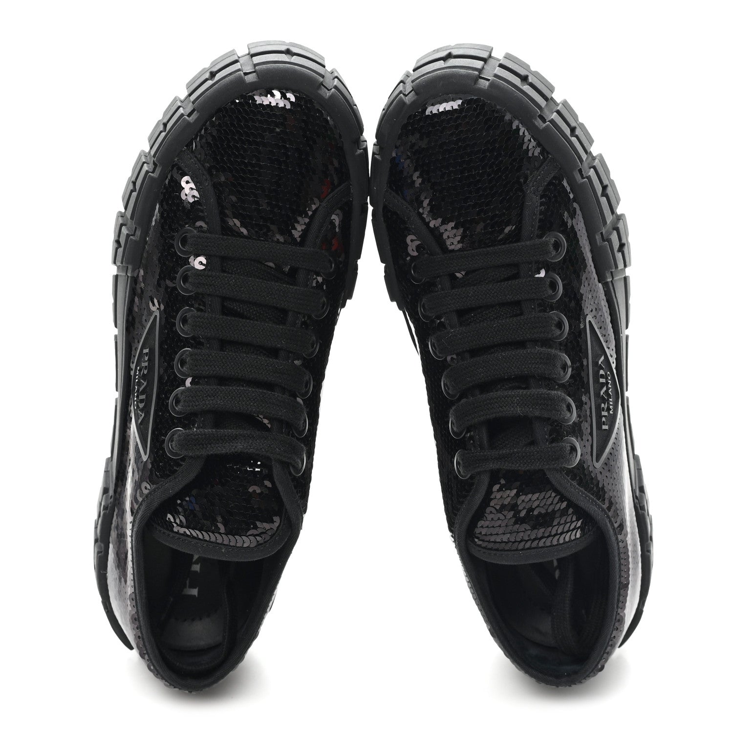Prada Paillettes Triangle Logo Double Wheel 50mm Sneakers 37 Black