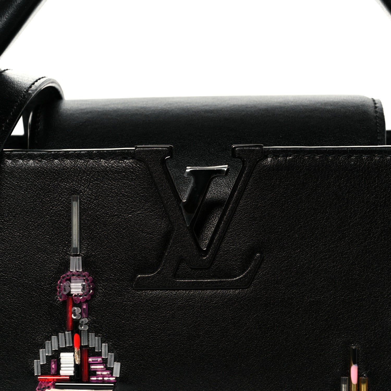 Louis Vuitton Calfskin Karung Beaded Shanghai Skyline Capucines BB Black