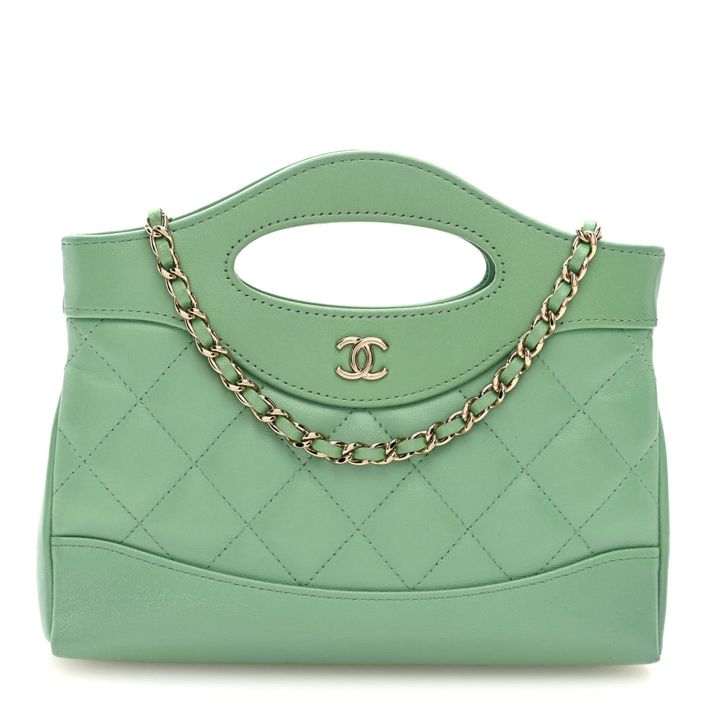 Chanel Shiny Lambskin Quilted Nano 31 Shopping Bag Green