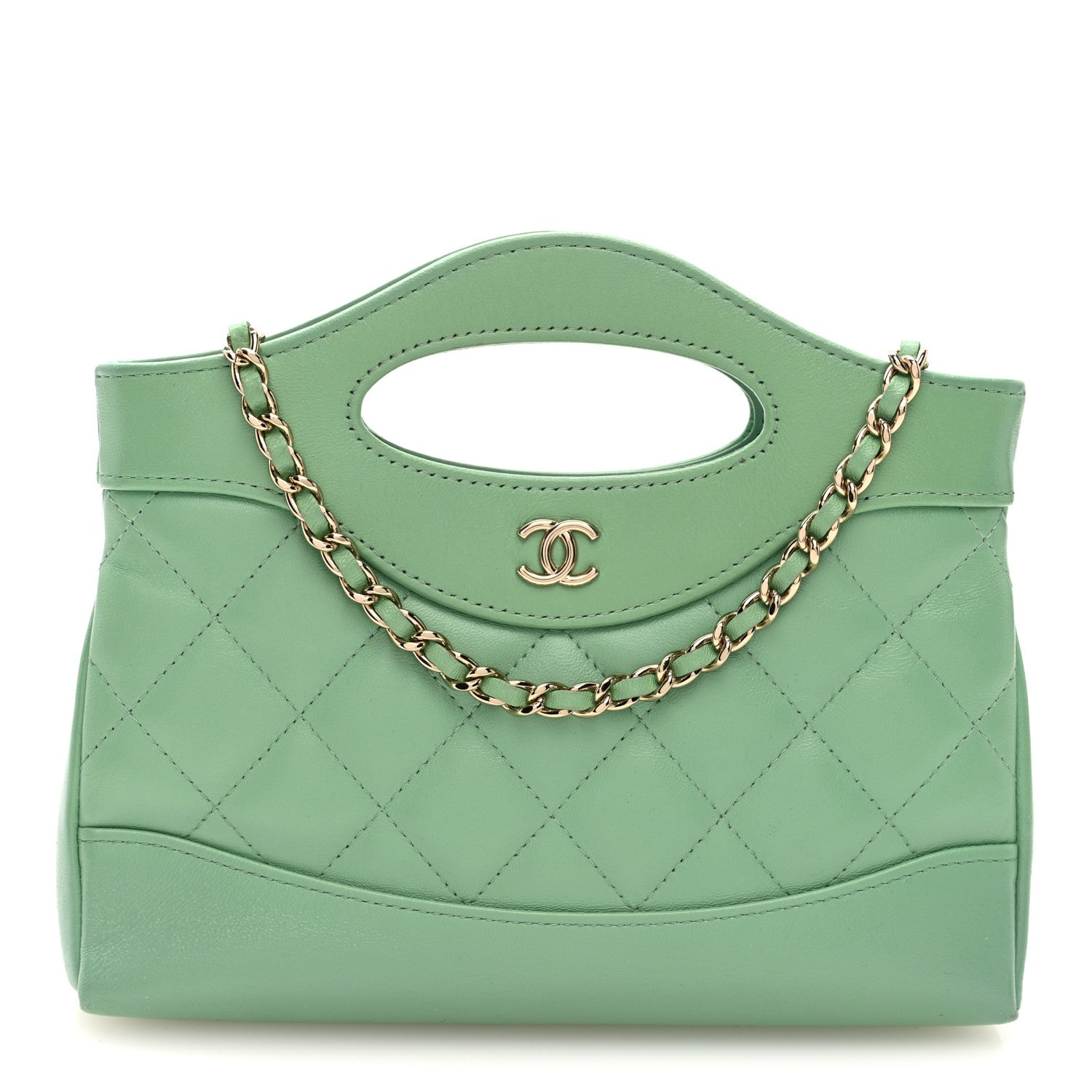 Chanel Shiny Lambskin Quilted Nano 31 Shopping Bag Green