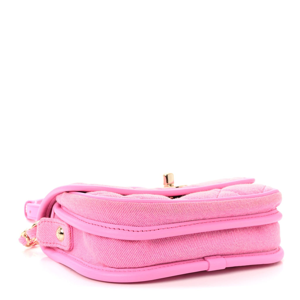 Chanel Denim Quilted Mini Messenger Flap Neon Pink