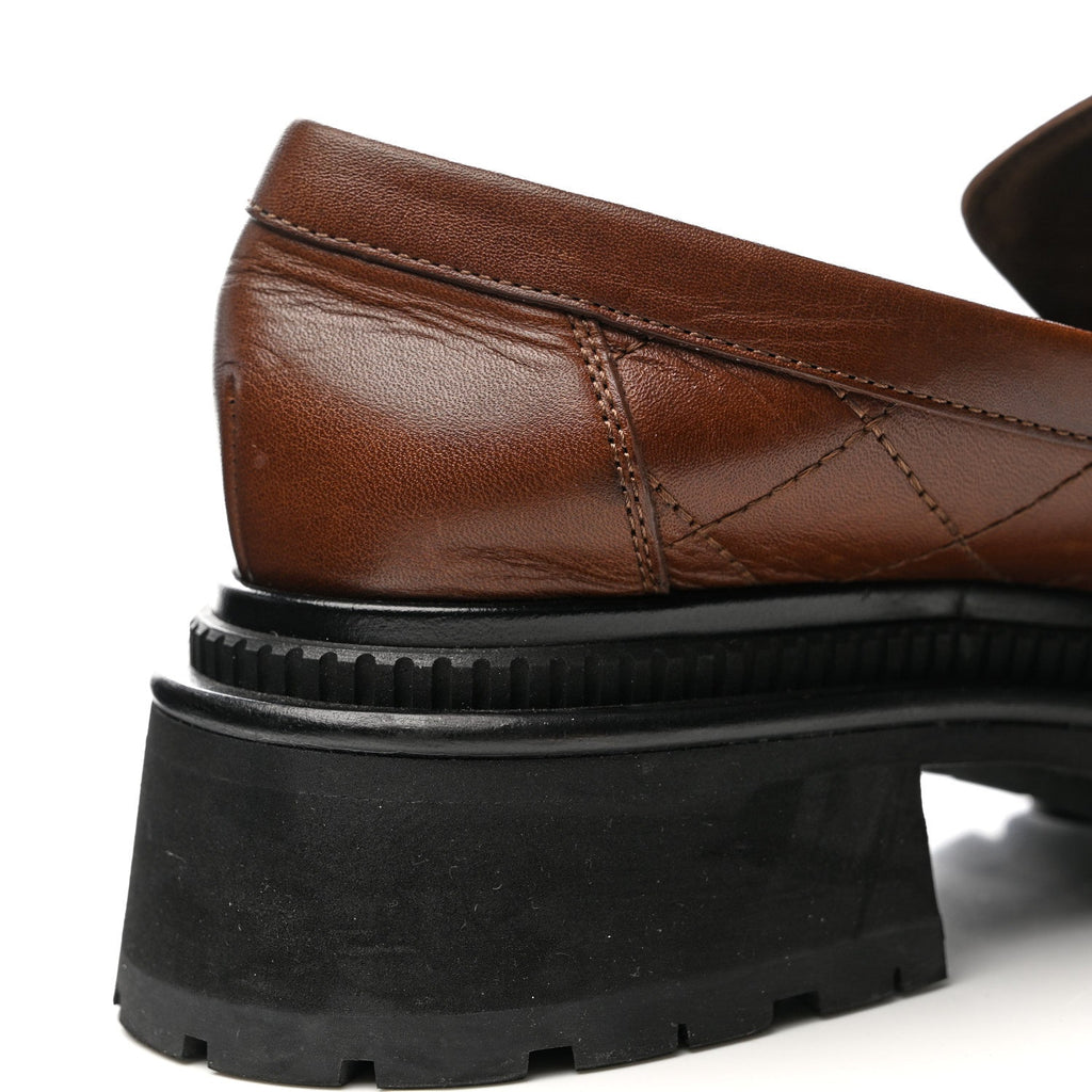 Calfskin Quilted CC Mocassin Loafers 36 Brown