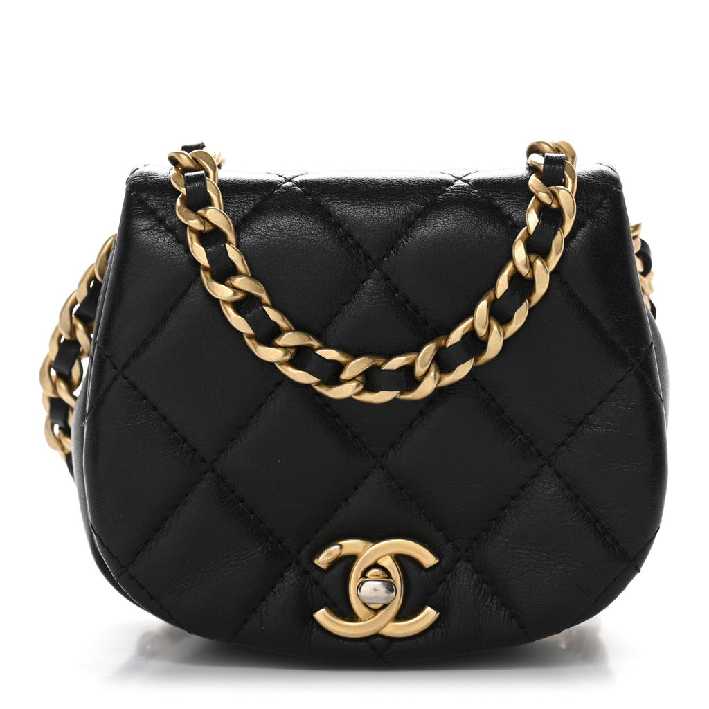 Chanel Calfskin Quilted Mini Coco Mail Clutch With Chain Black