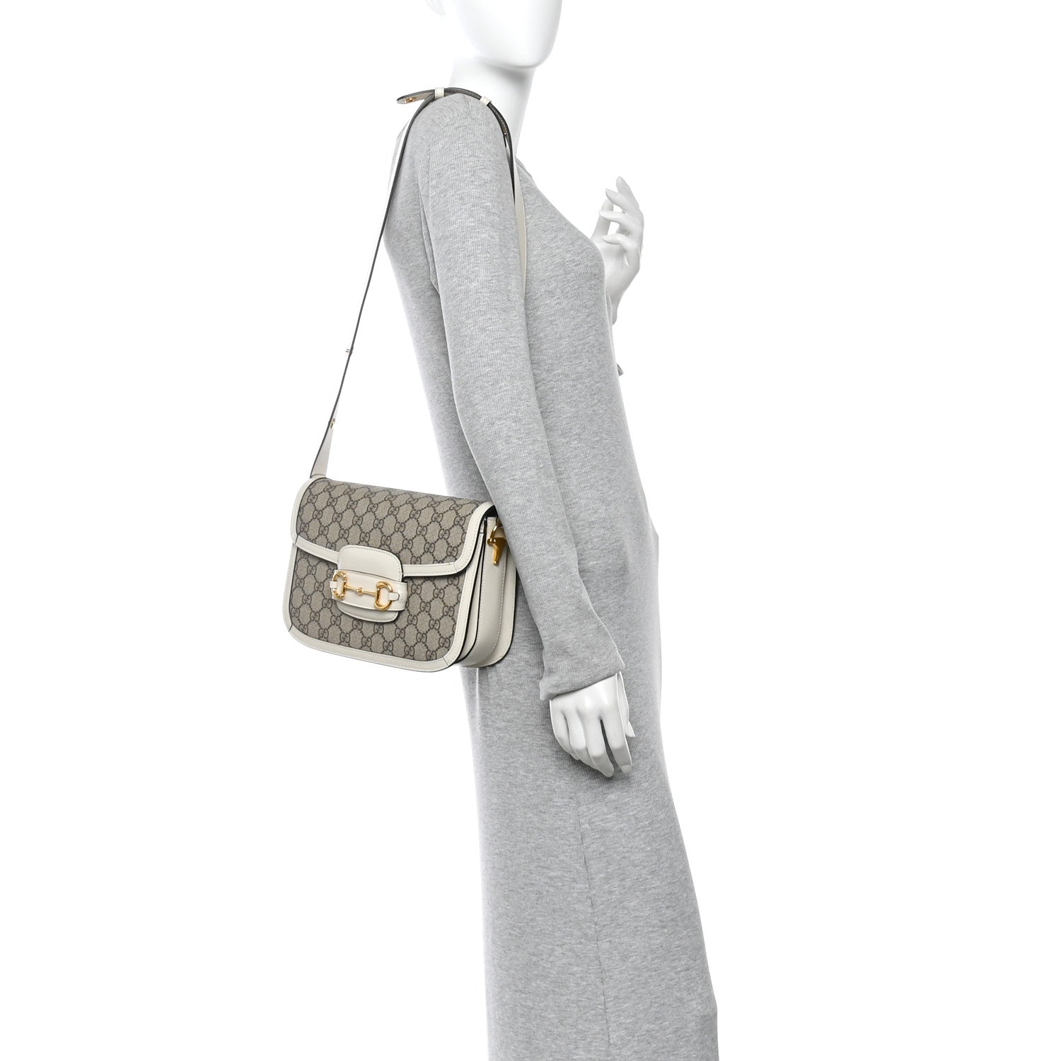 Gucci GG Supreme Monogram Horsebit 1955 Shoulder Bag Beige Mystic White