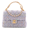 Chanel Tweed Quilted Pearl Twist Mini Rectangular Flap Purple