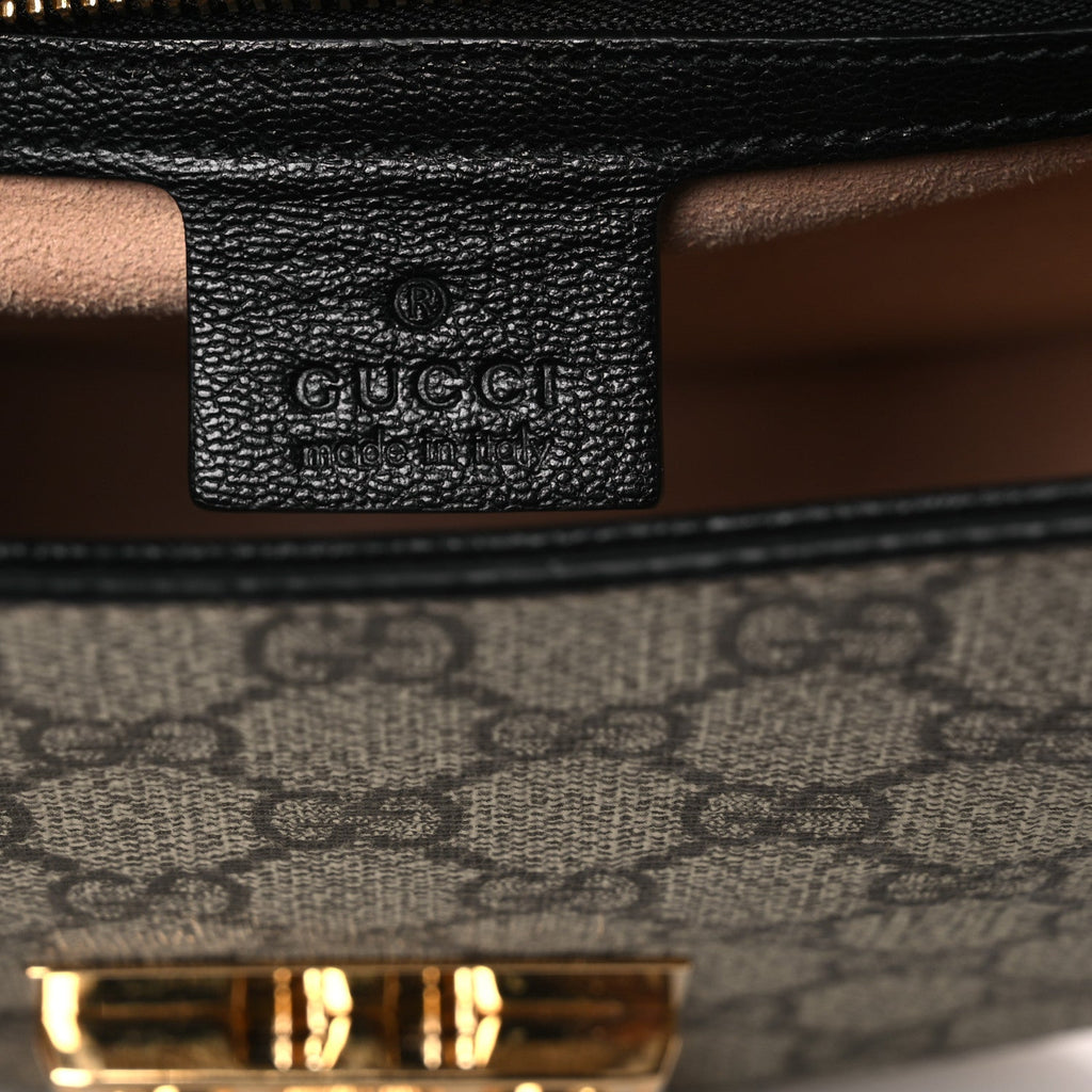 Gucci GG Supreme Monogram Calfskin Small Padlock Messenger Shoulder Bag Beige Black Cuir