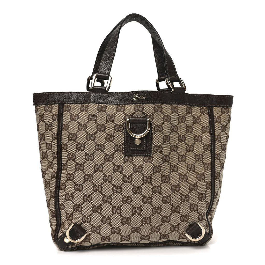 Gucci Monogram Small Gold D Ring Tote Brown