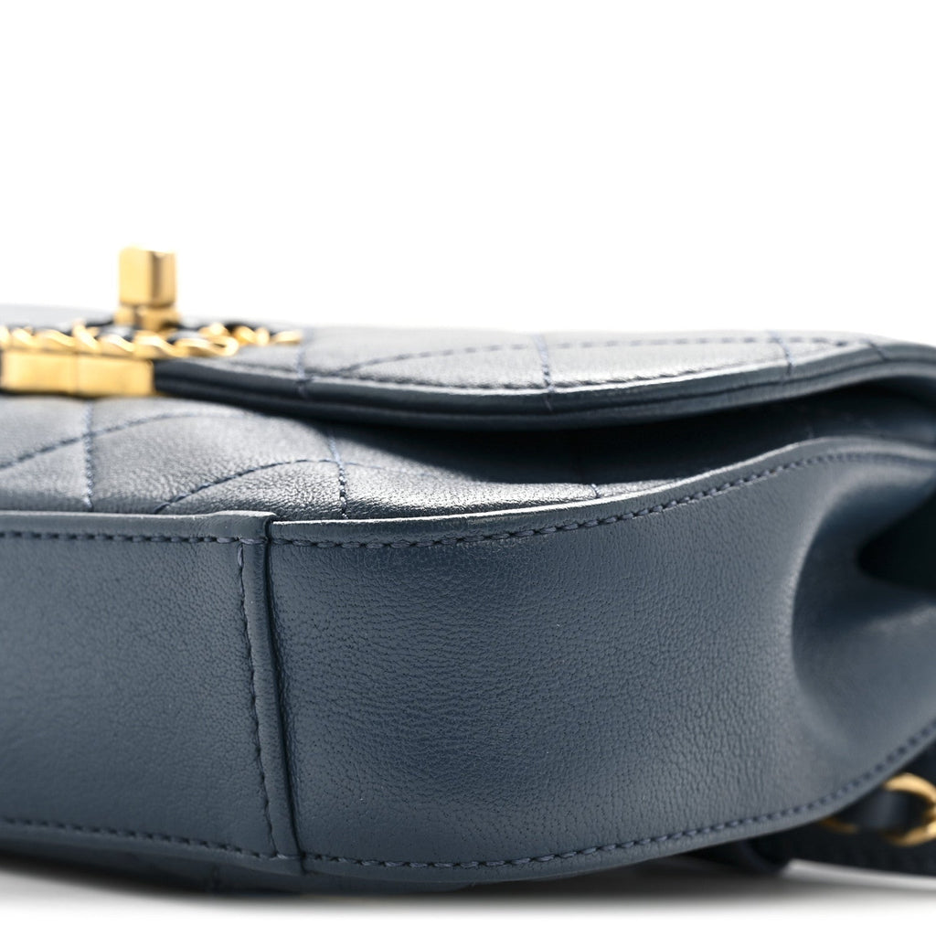 Chanel Lambskin Quilted Chain Infinity Waist Belt Bag Blue