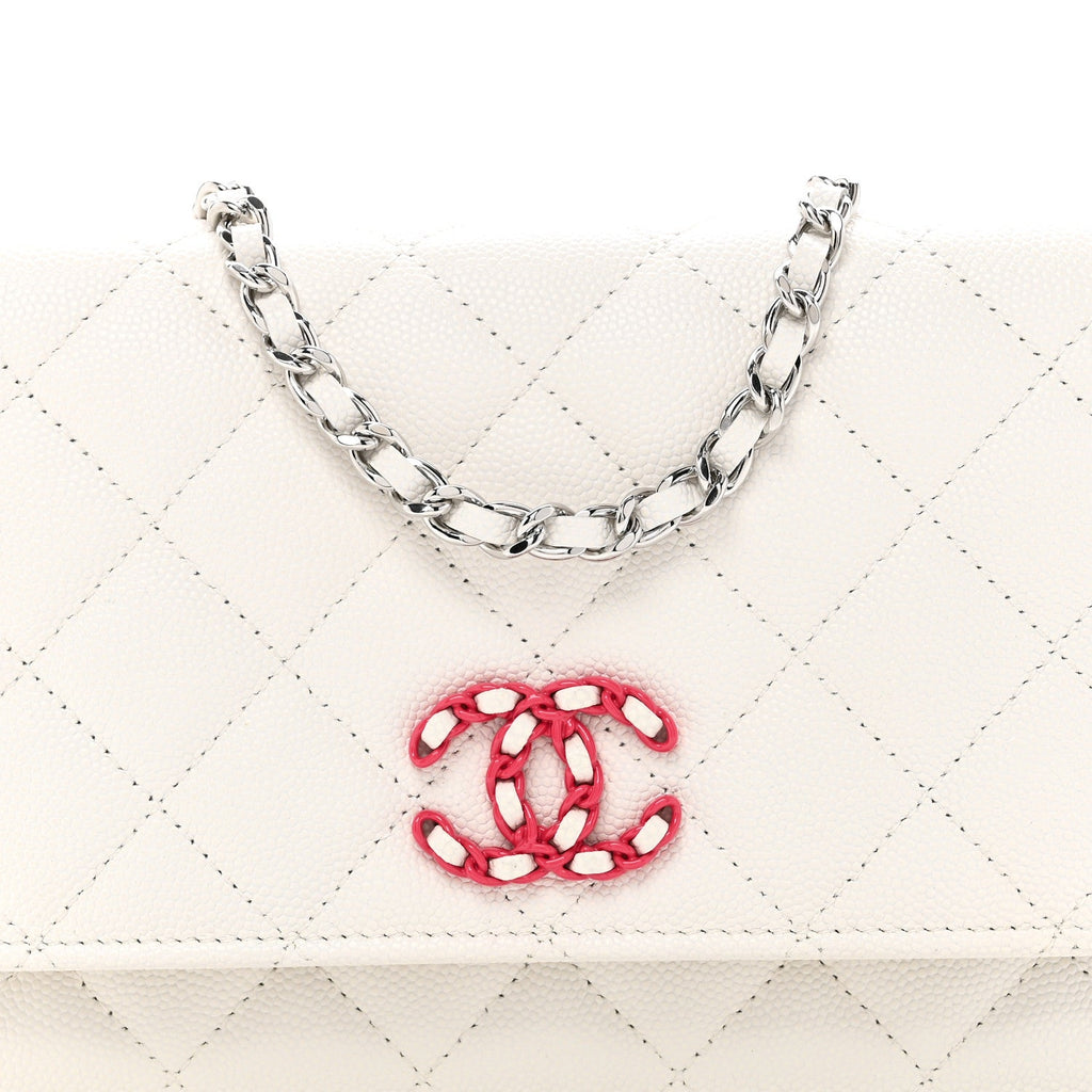 Chanel Caviar Quilted Chanel 19 Wallet On Chain WOC White Pink