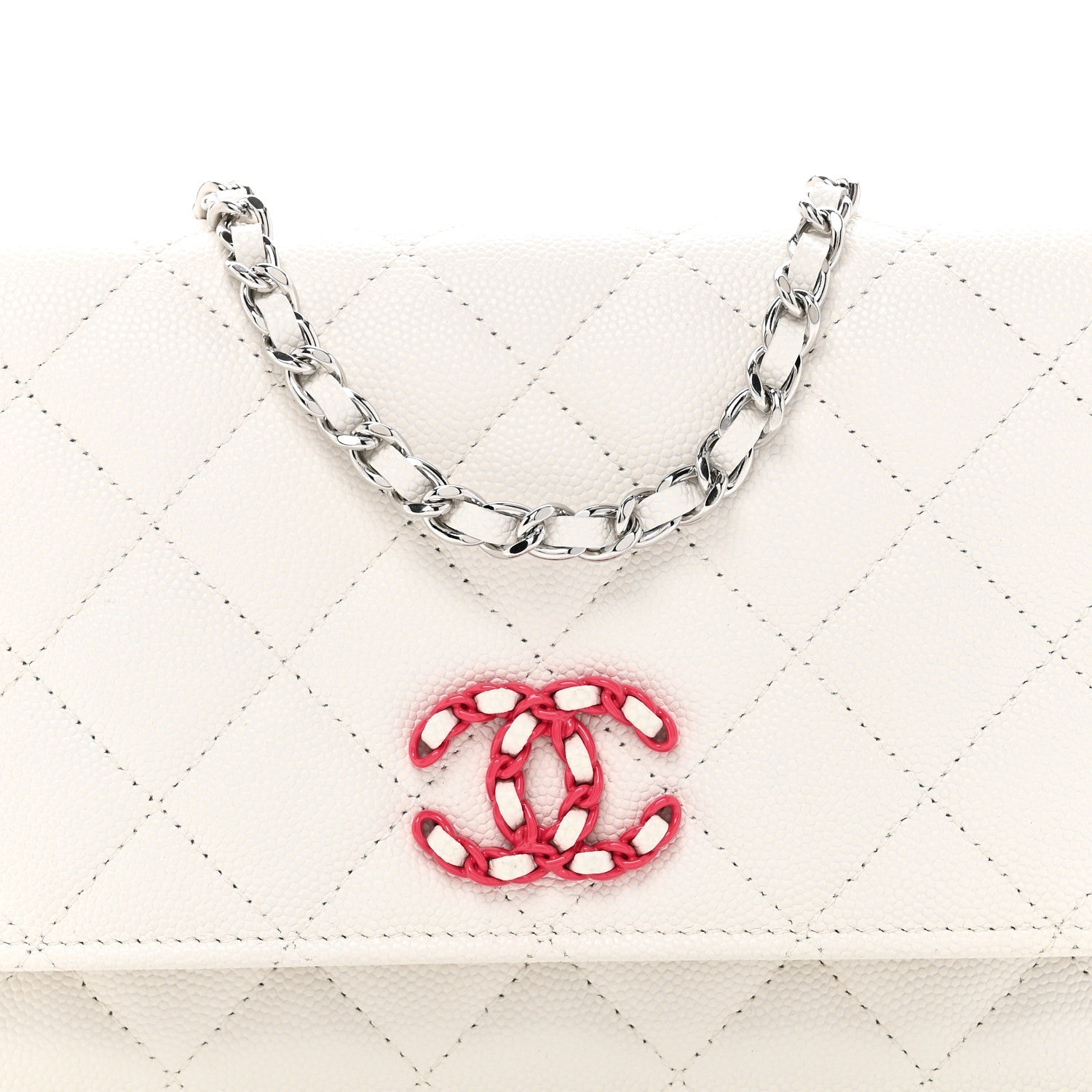 Chanel Caviar Quilted Chanel 19 Wallet On Chain WOC White Pink