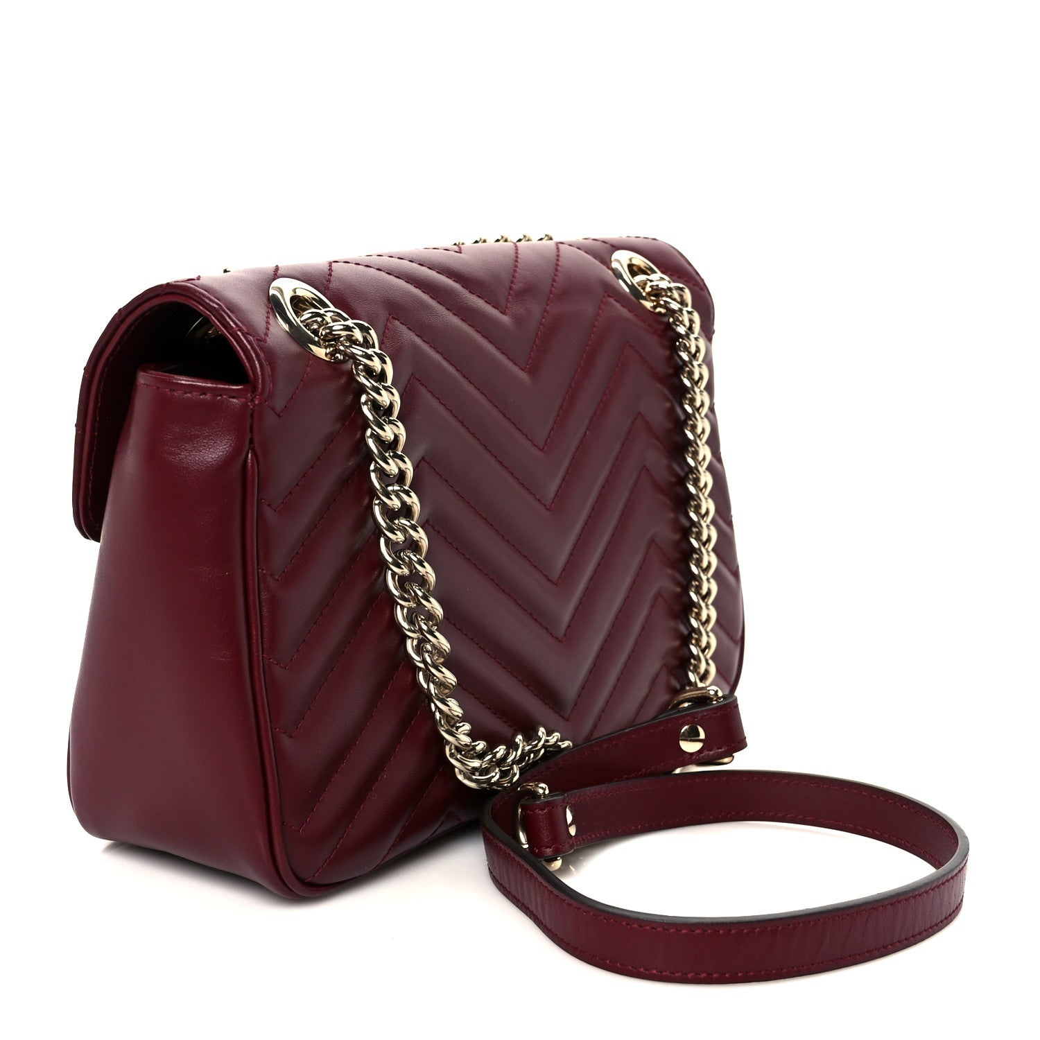 Gucci Calfskin Matelasse Small GG Marmont Shoulder Bag Rosso Ancora Red