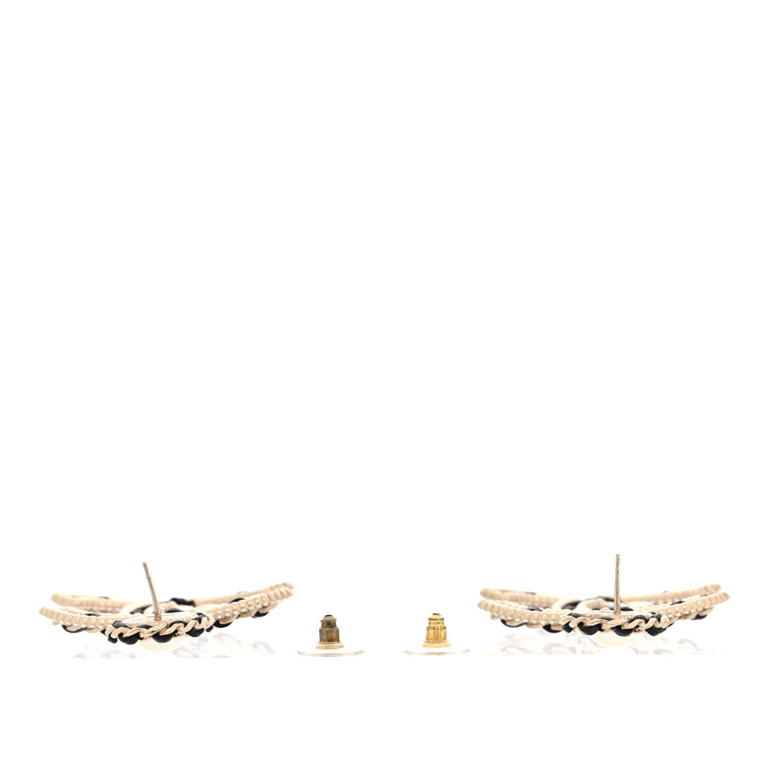 Pearl Lambskin Crystal Chain CC Drop Earrings Black Gold