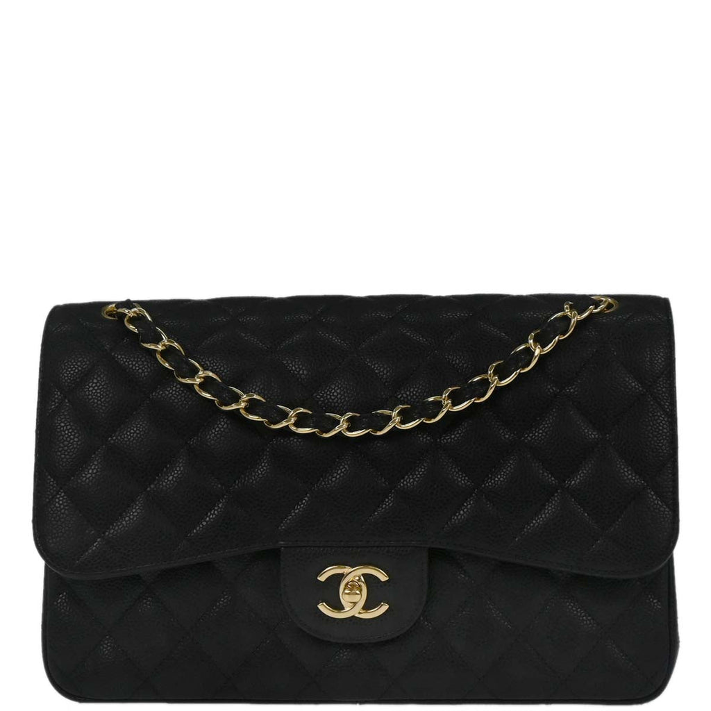 Chanel Black Caviar Skin Jumbo Classic Double Flap Shoulder Bag