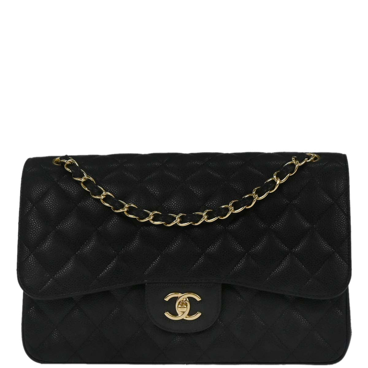 Chanel Black Caviar Skin Jumbo Classic Double Flap Shoulder Bag