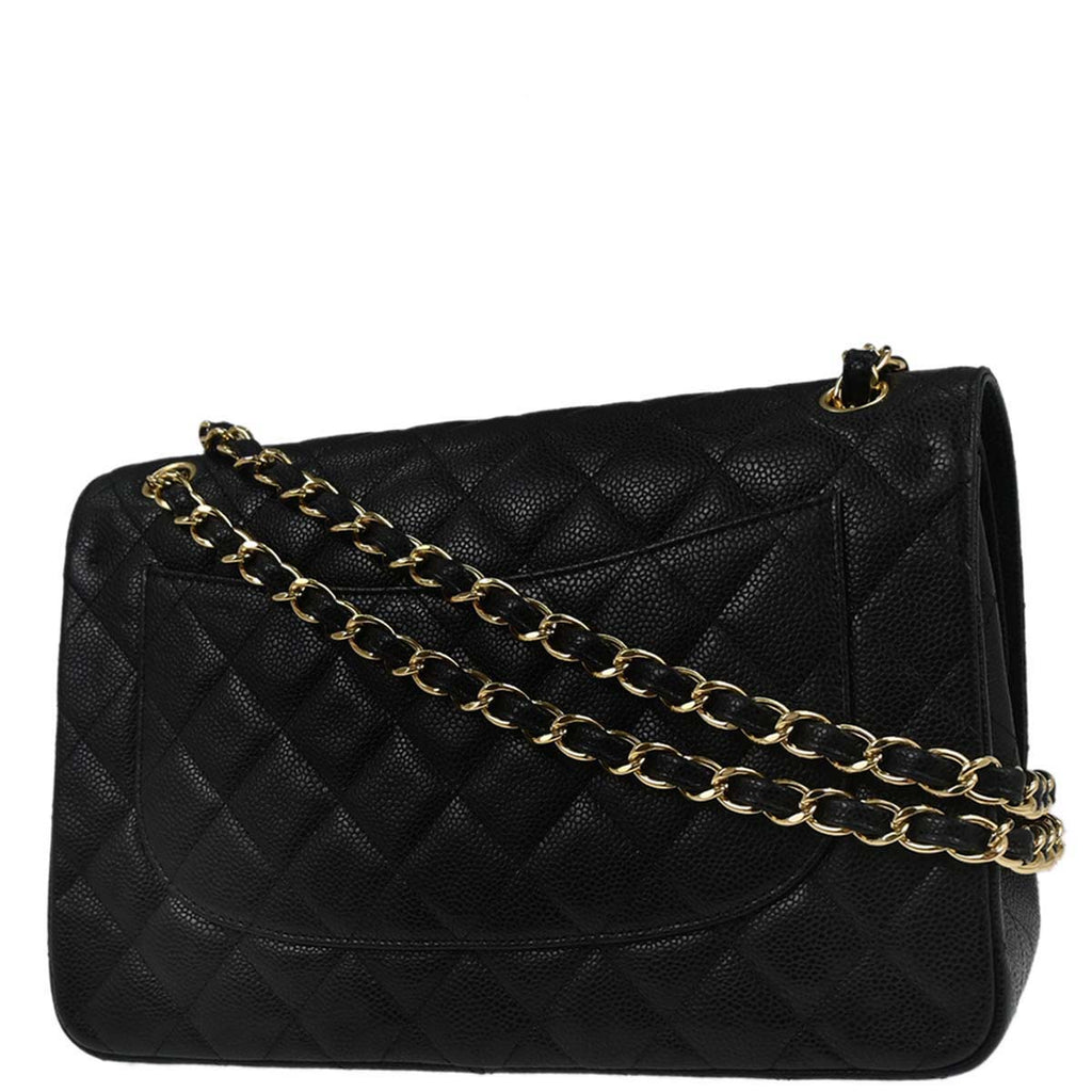 Chanel Black Caviar Skin Jumbo Classic Double Flap Shoulder Bag