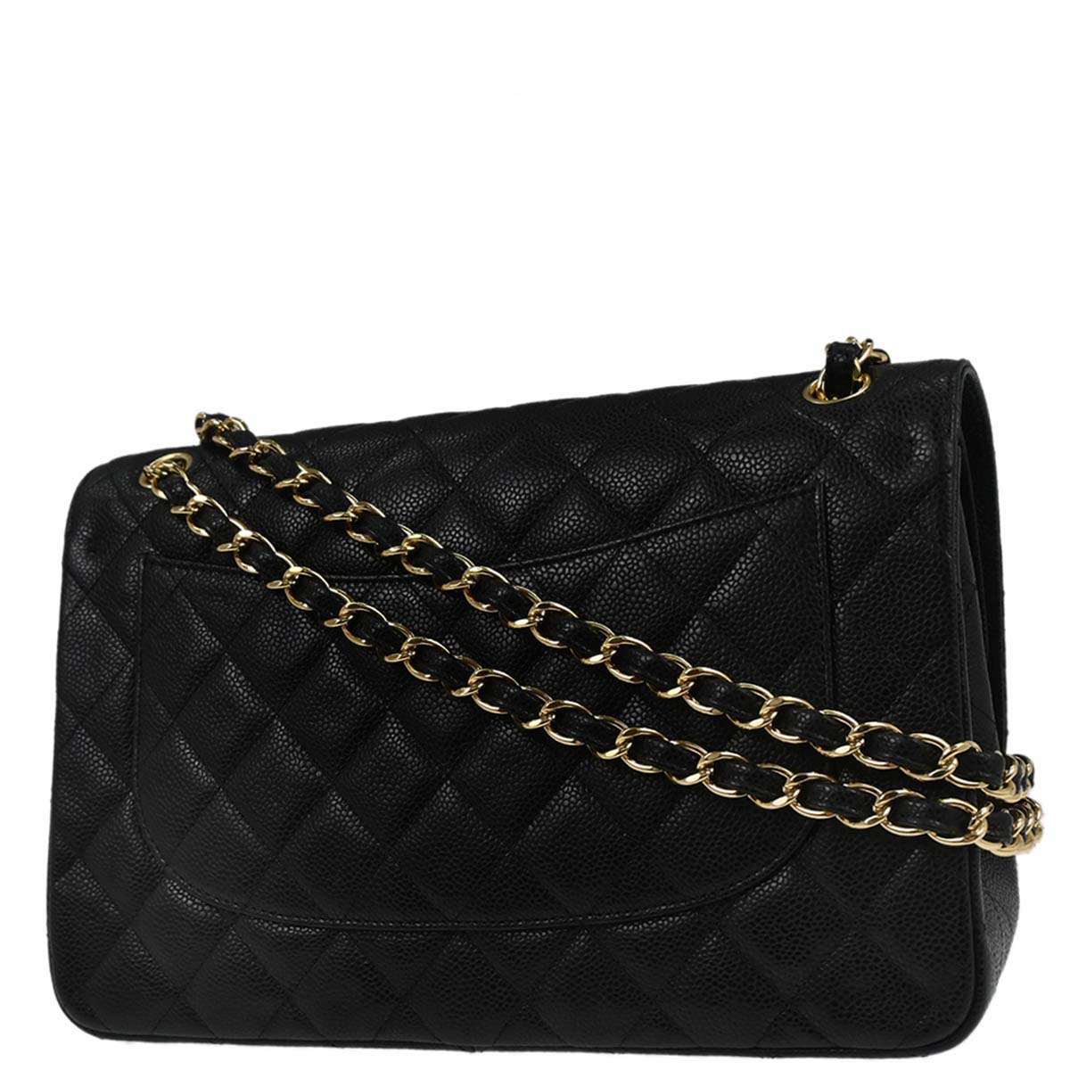Chanel Black Caviar Skin Jumbo Classic Double Flap Shoulder Bag